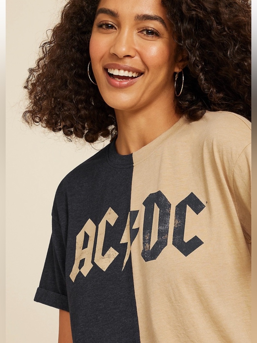 AC/DC Two-Tone Crewneck Tee in Black & Tan